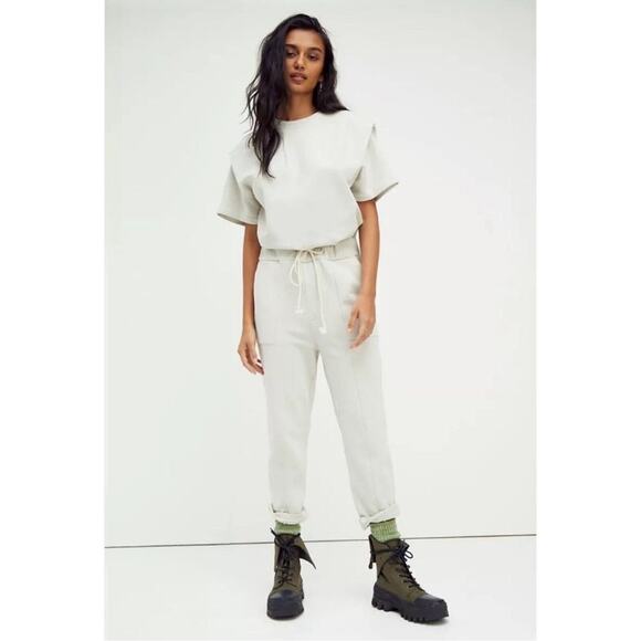 Pistola X Revolve Clarisse French Terry Shoulder Pleat Jump Suit In Soft Taupe L - Picture 11 of 11